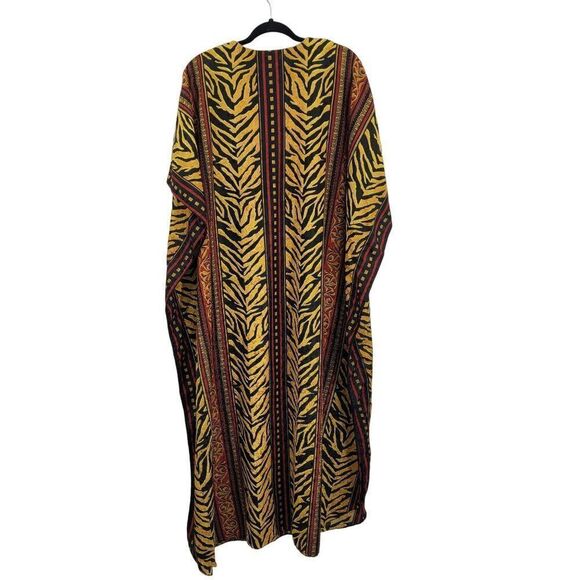 Vintage 80's Dress Kaftan Maxi Damask Gold Tiger Regal Glam Flutter Kimono OS - Picture 9 of 13